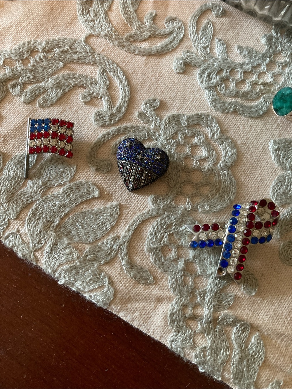 Patriotic Red, White & Blue Rhinestone Flag and Ribbon Pin Set